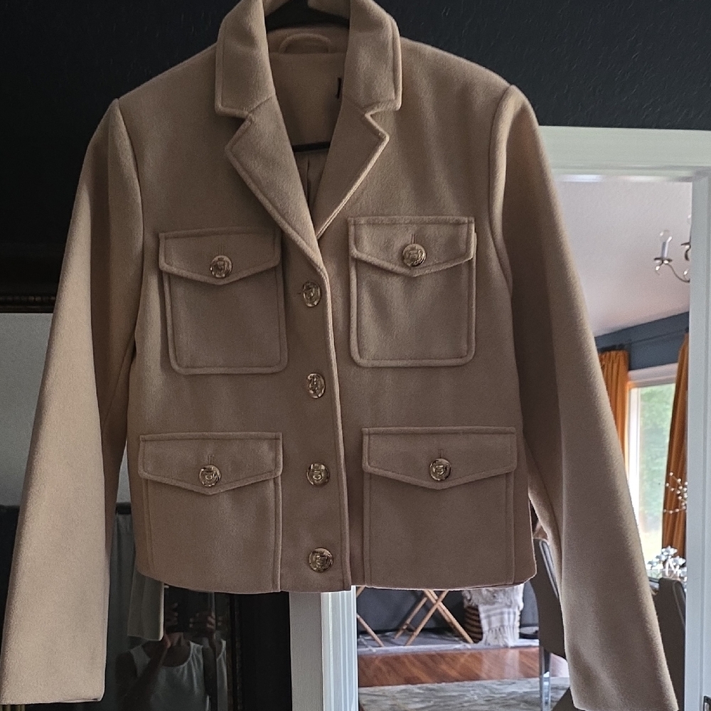 Zara Women's Beige Blazer with Gold Buttons